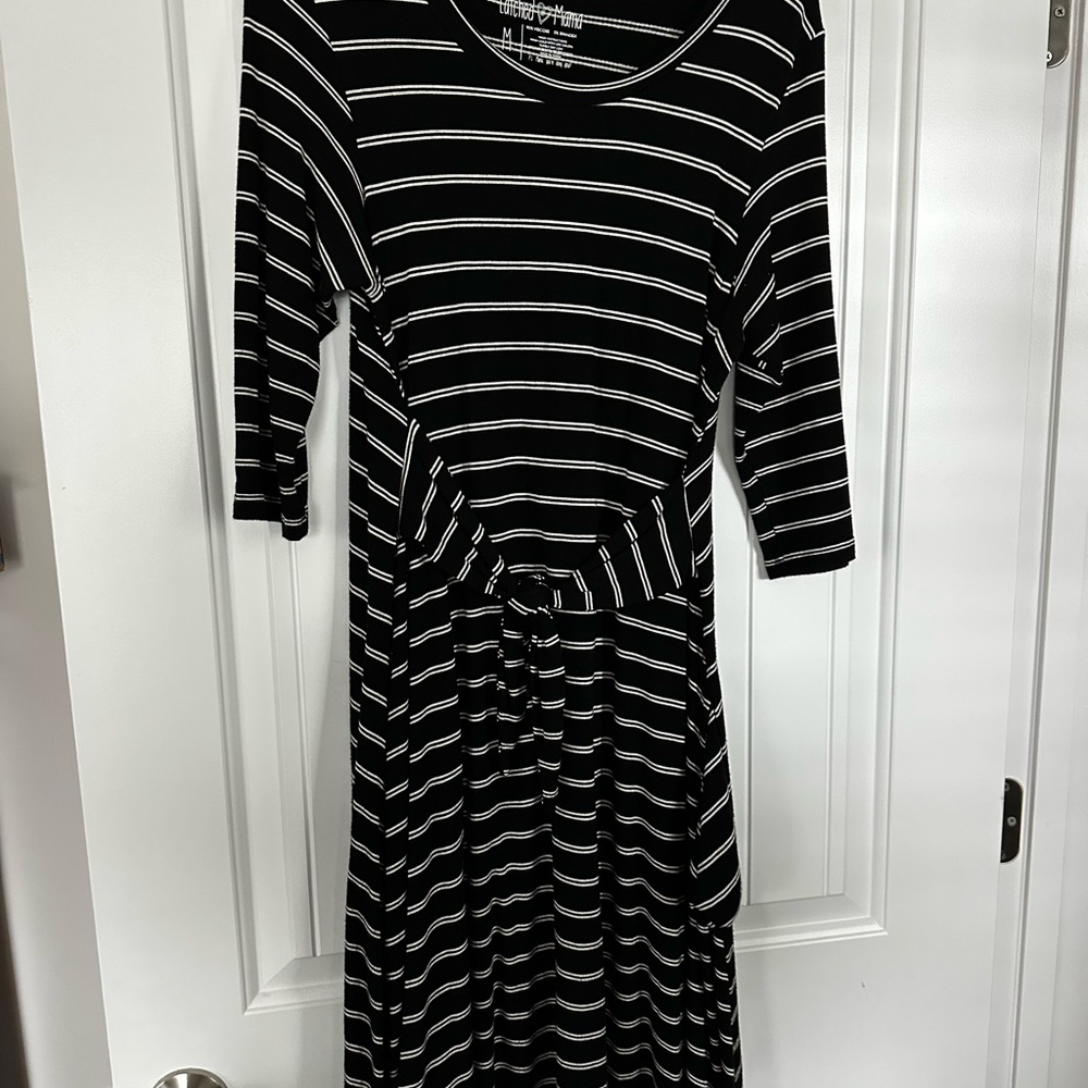 Latched Mama Black and White stripe breastfeeding dress